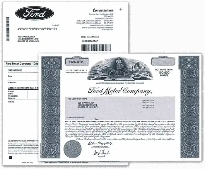 DRS Statement and Registered Certificate of Ford