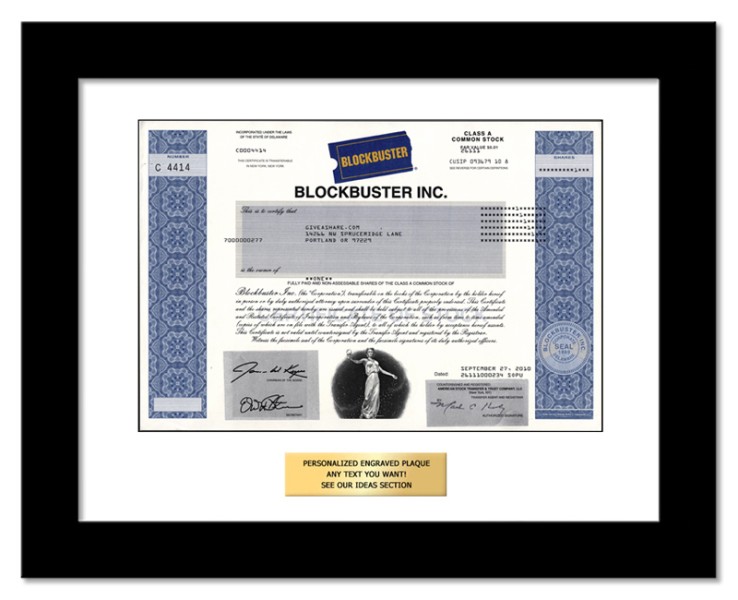 Blockbuster Collectible Stock Certificate