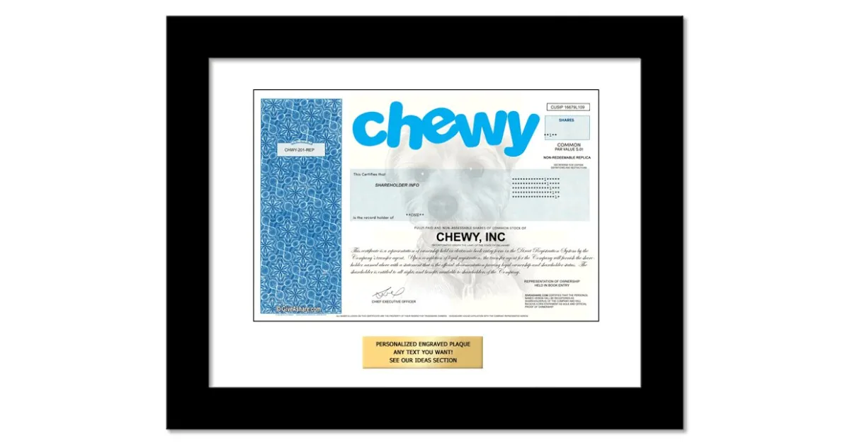 Chewy Personalized Replica Stock Certificate