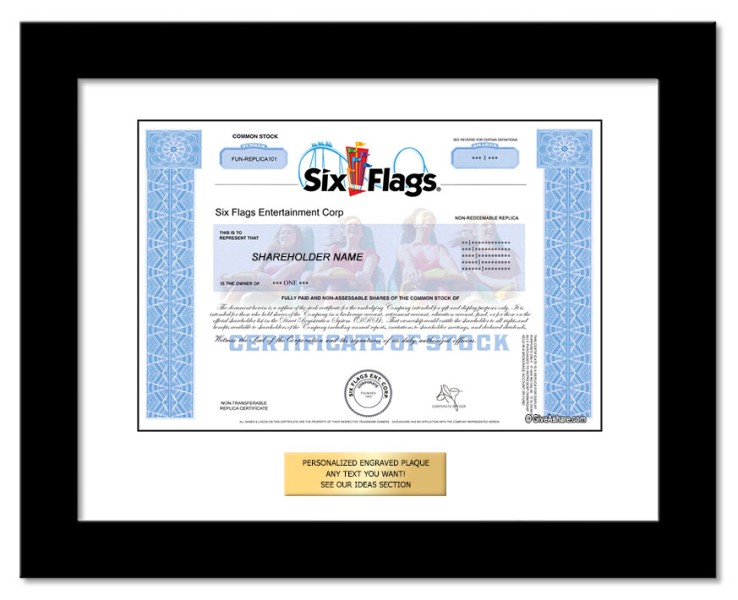 Six Flags - Replica Stock Certificate