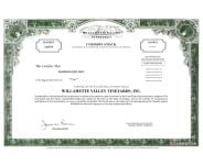 Willamette Valley Vineyards - Replica Stock Certificate