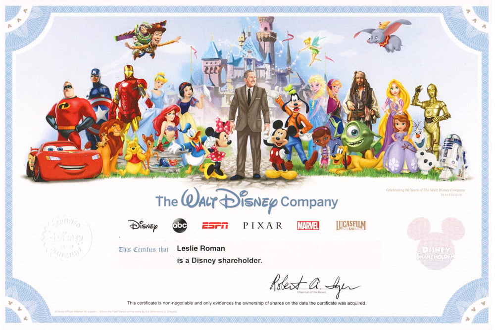 Disney Collectible Share Certificate